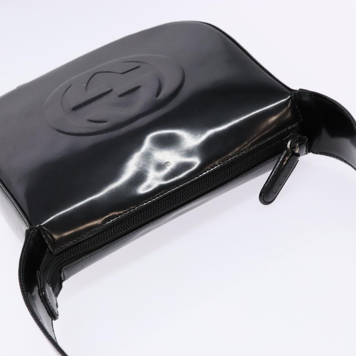GUCCI Interlocking Shoulder Bag Enamel Black Silver 007 2113 0250 Auth 139156