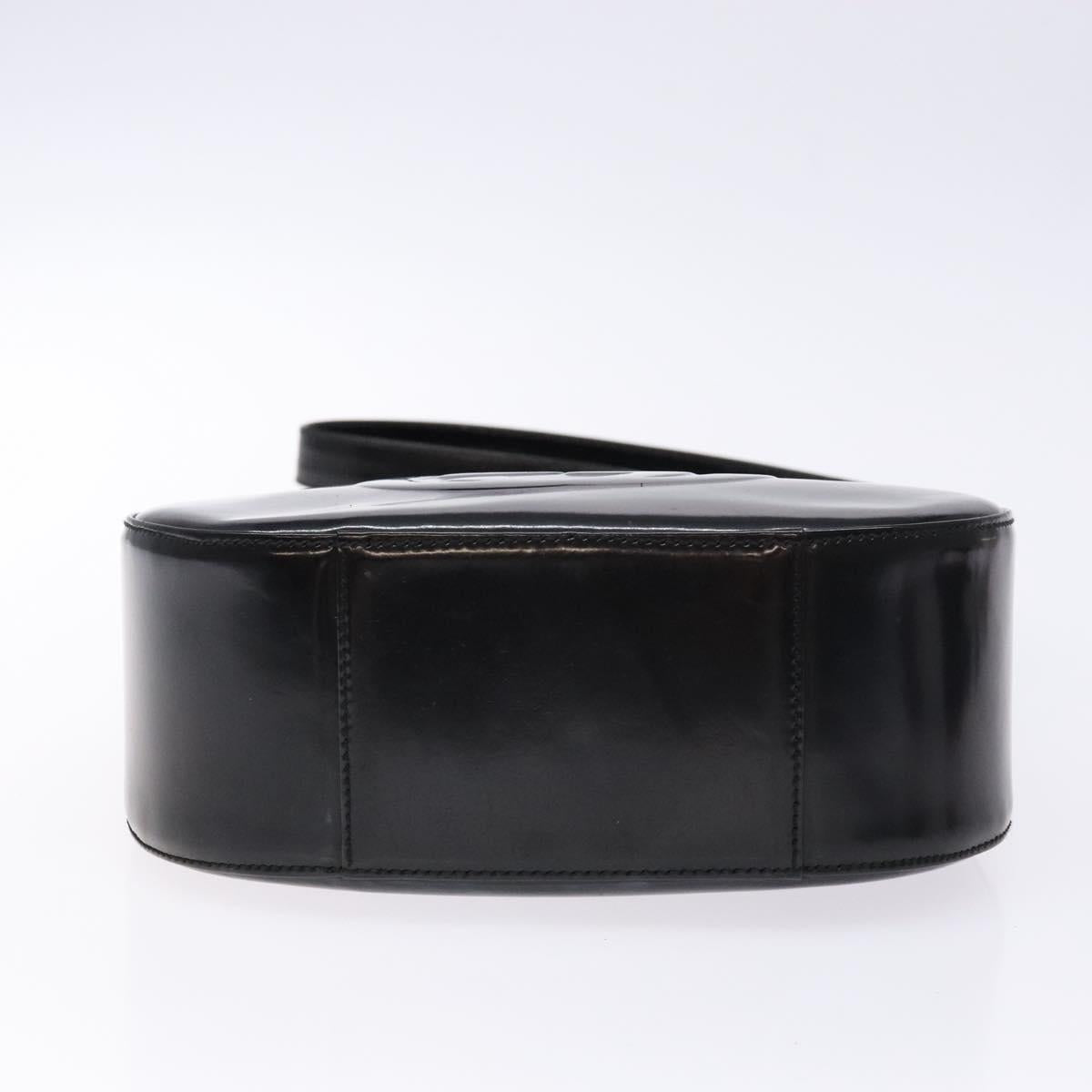 GUCCI Interlocking Shoulder Bag Enamel Black Silver 007 2113 0250 Auth 139156