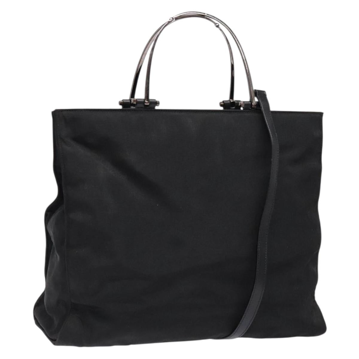 GUCCI Hand Bag Nylon 2way Black Silver 002 1028 2684 Auth 139157