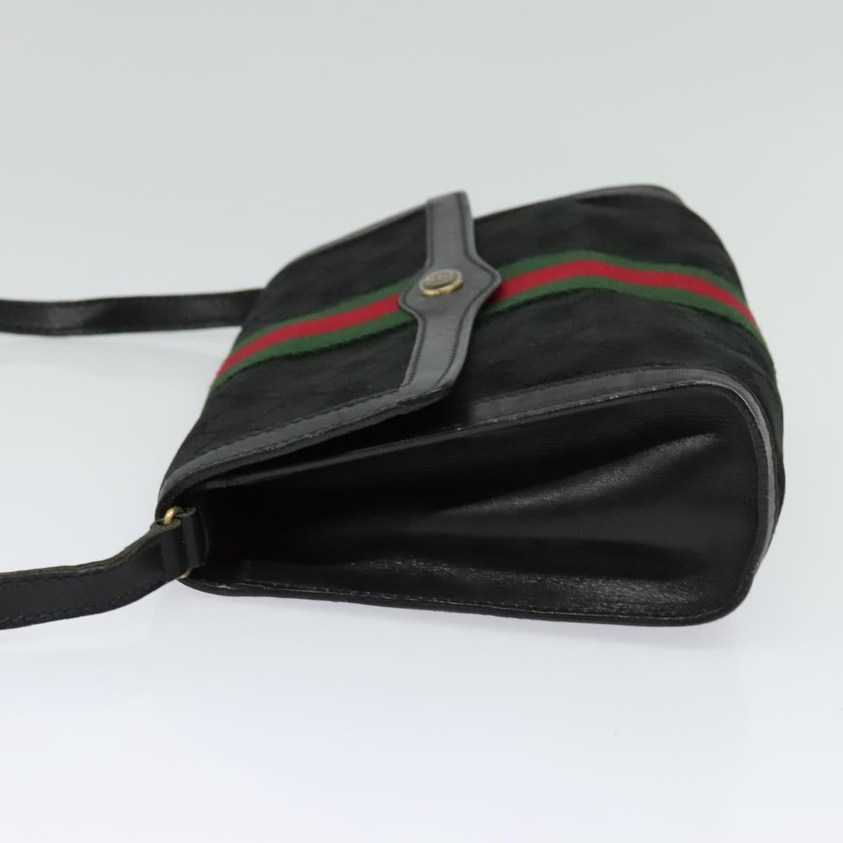 GUCCI GG Canvas Web Sherry Line Shoulder Bag Black Gold 37 04 3657 Auth 139159