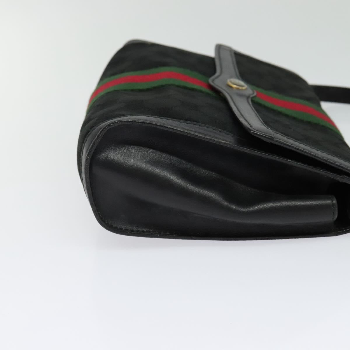 GUCCI GG Canvas Web Sherry Line Shoulder Bag Black Gold 37 04 3657 Auth 139159