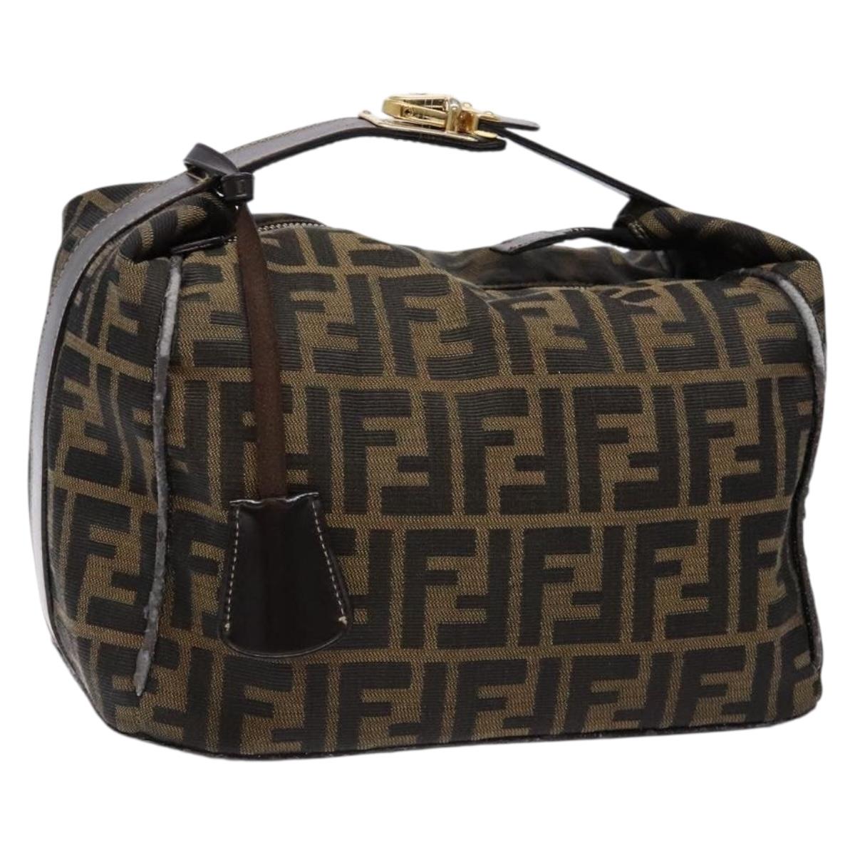FENDI Zucca Canvas Vanity Pouch Black Brown Auth 139161
