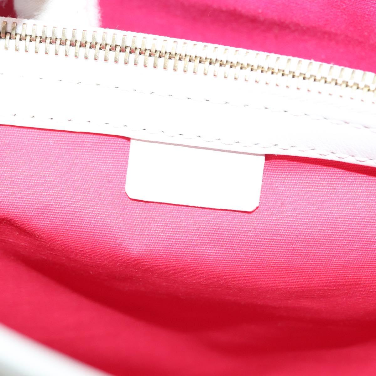 CELINE Hand Bag Canvas White Gold Auth 139166