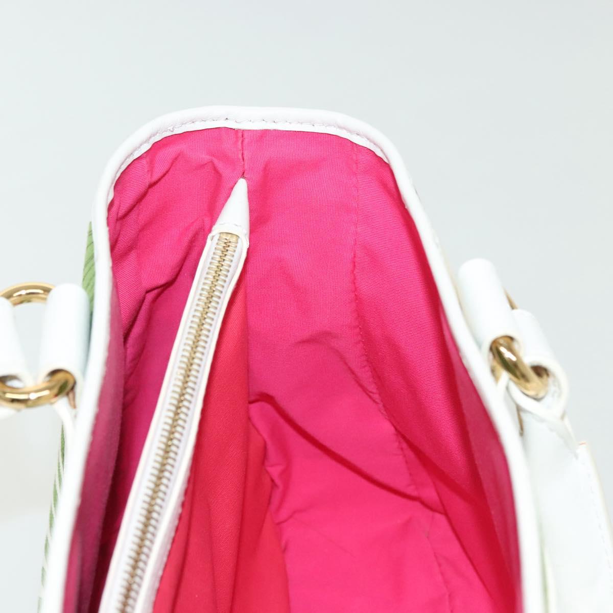 CELINE Hand Bag Canvas White Gold Auth 139166