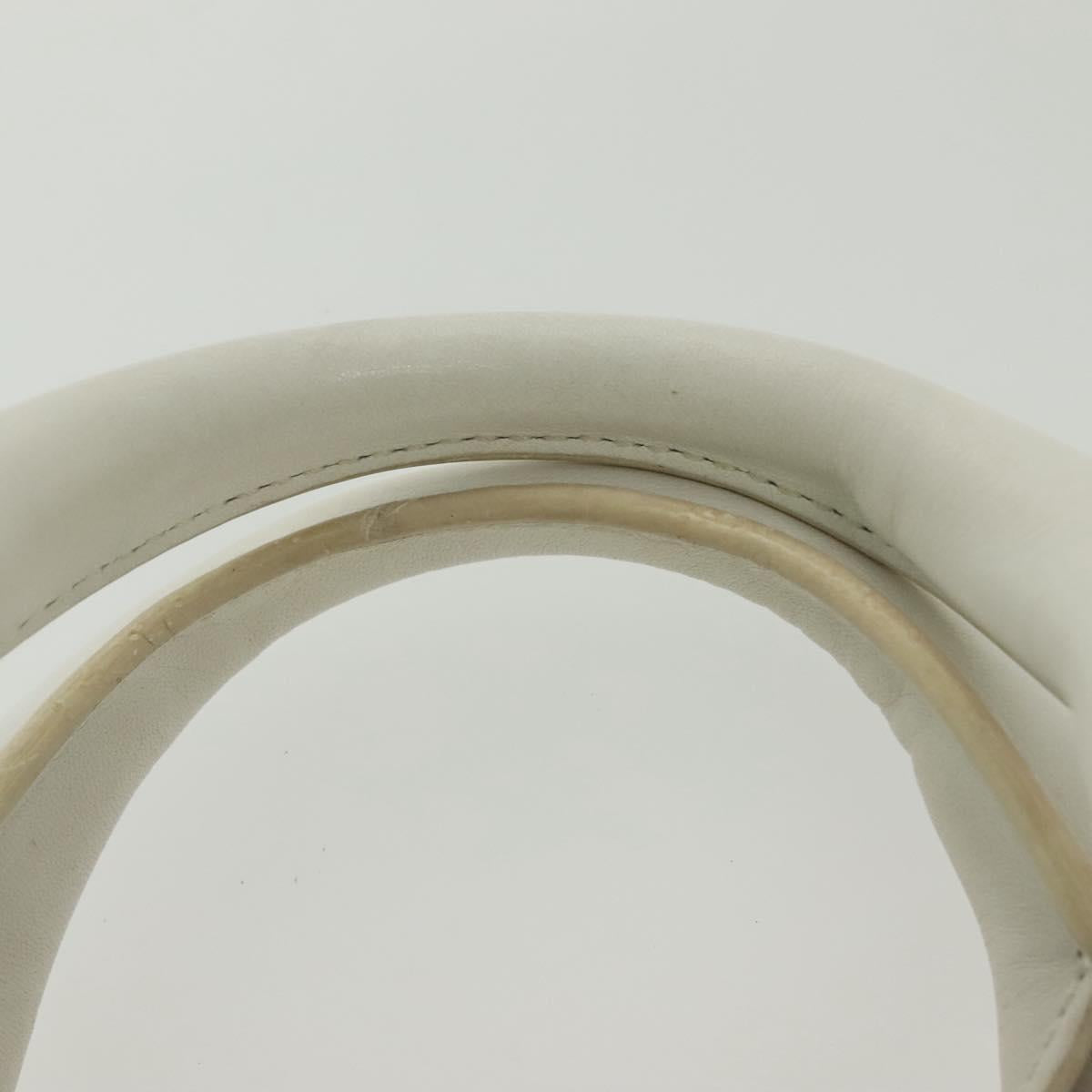 CELINE Hand Bag Canvas White Gold Auth 139166