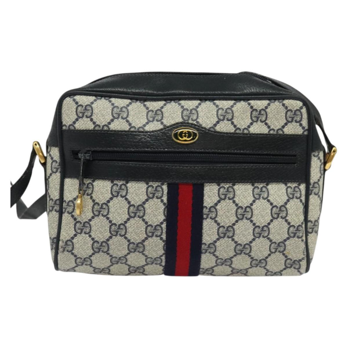 GUCCI GG Supreme Sherry Line Shoulder Bag PVC Navy Gold 32 02 004 Auth 139167