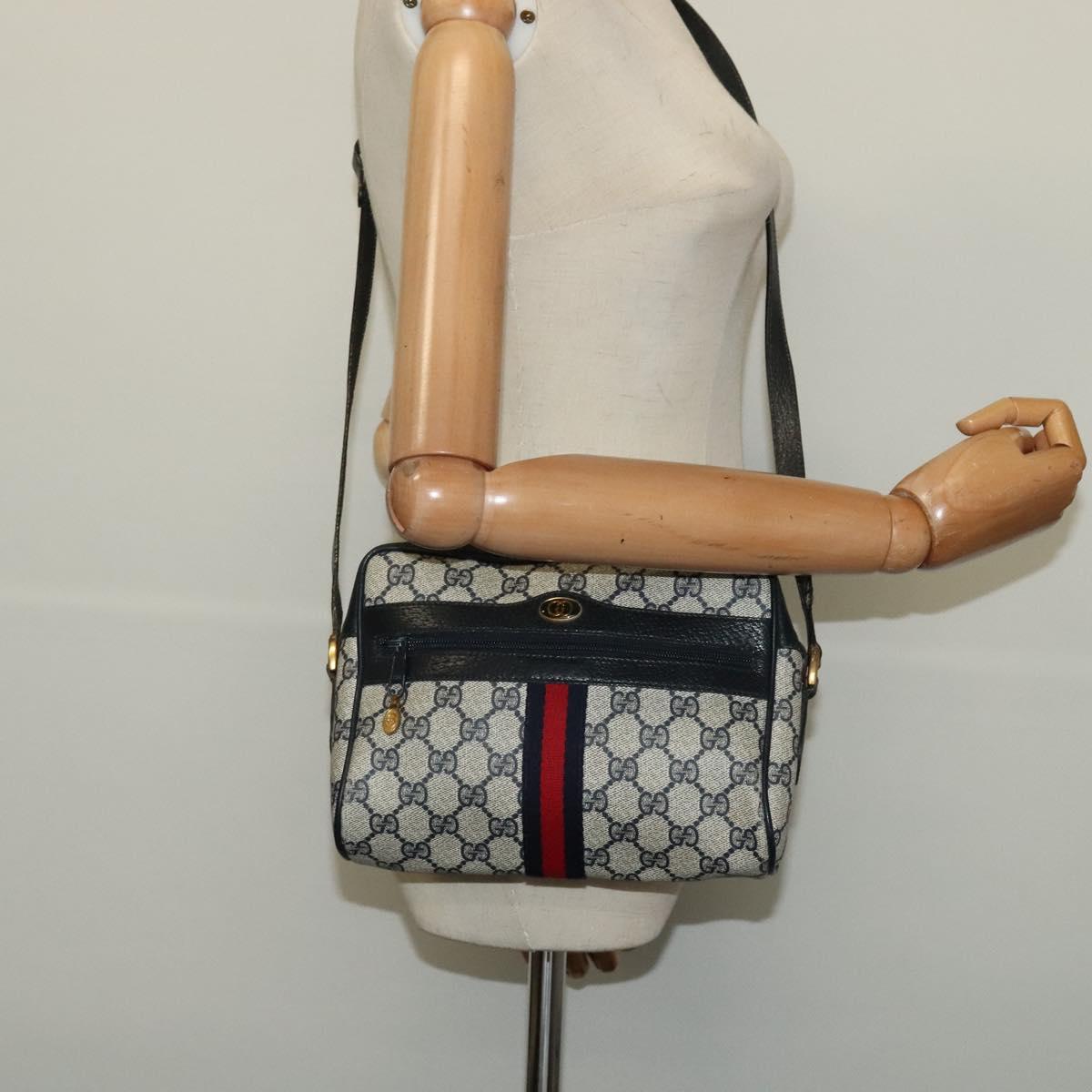 GUCCI GG Supreme Sherry Line Shoulder Bag PVC Navy Gold 32 02 004 Auth 139167