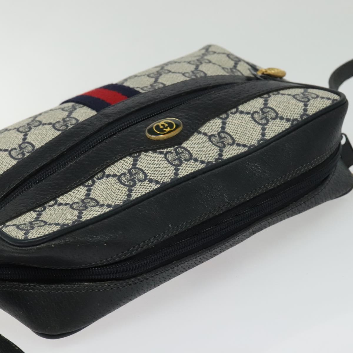 GUCCI GG Supreme Sherry Line Shoulder Bag PVC Navy Gold 32 02 004 Auth 139167