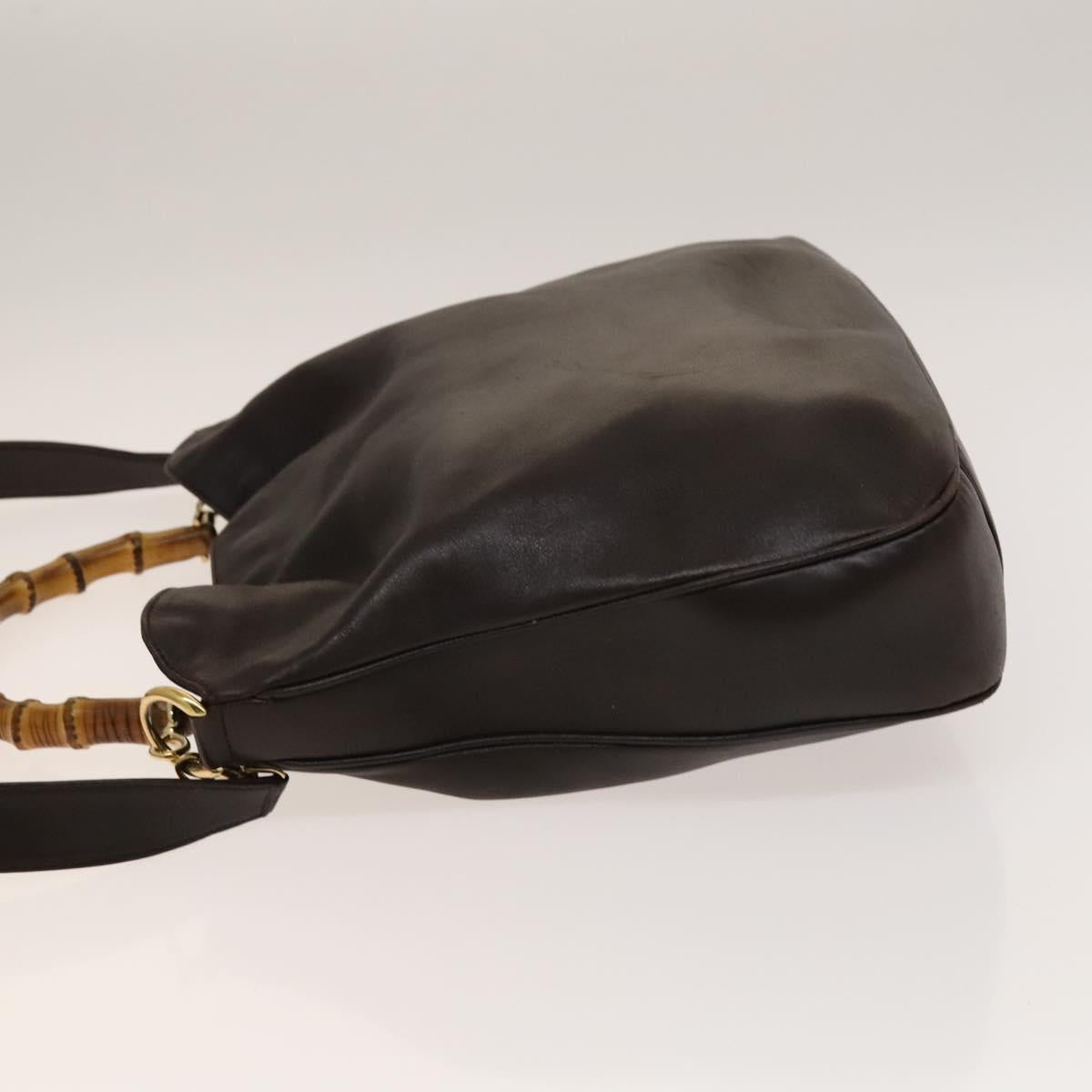 GUCCI Bamboo Shoulder Bag Leather 2way Brown Gold Auth 139168