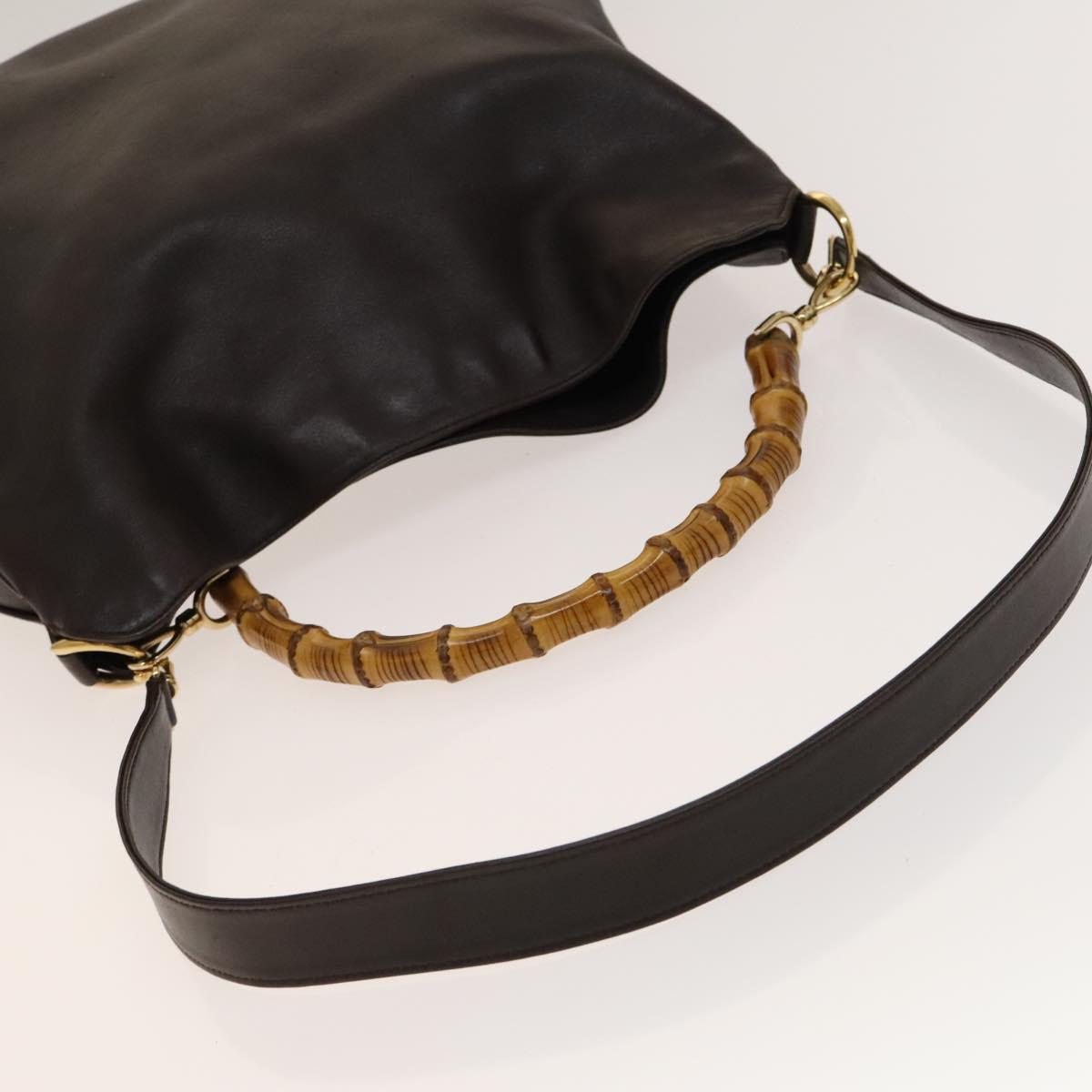 GUCCI Bamboo Shoulder Bag Leather 2way Brown Gold Auth 139168