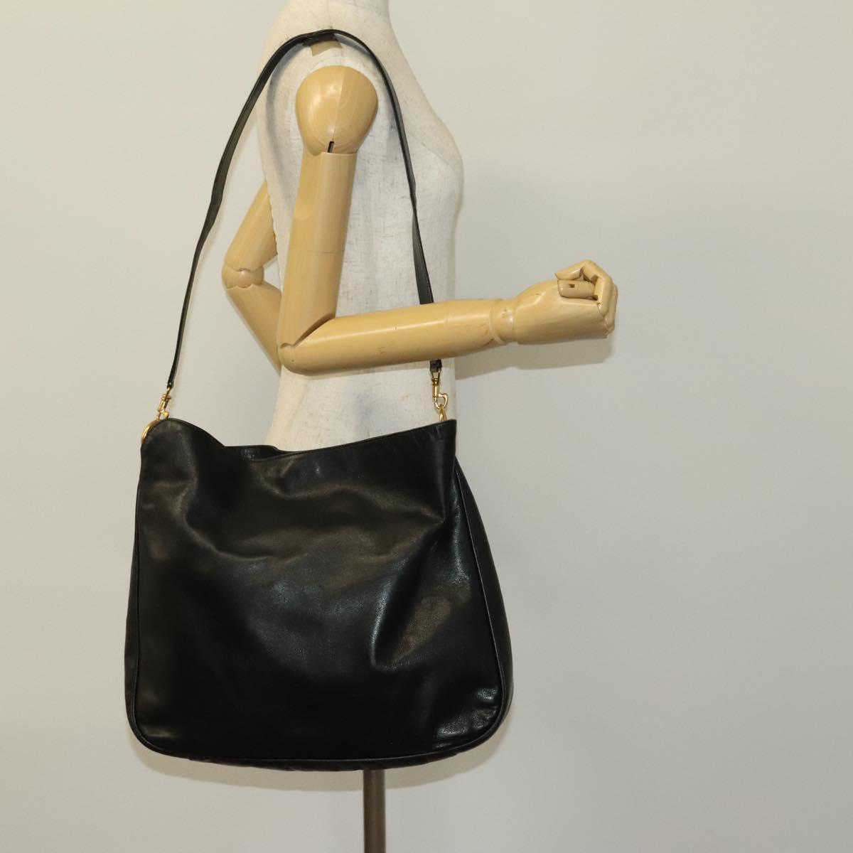 GUCCI Bamboo Shoulder Bag Leather 2way Black Gold 001 1781 1577 Auth 139169