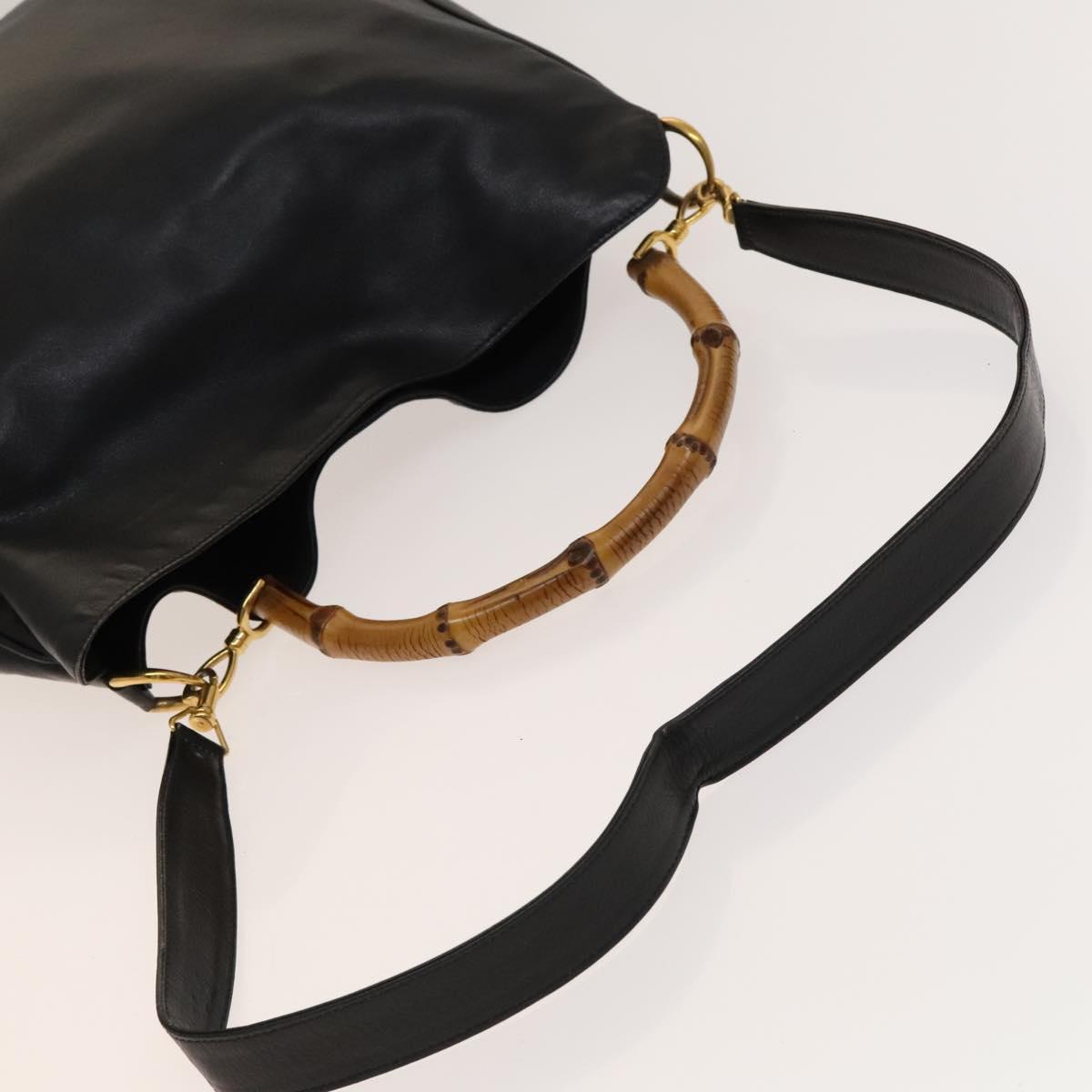 GUCCI Bamboo Shoulder Bag Leather 2way Black Gold 001 1781 1577 Auth 139169