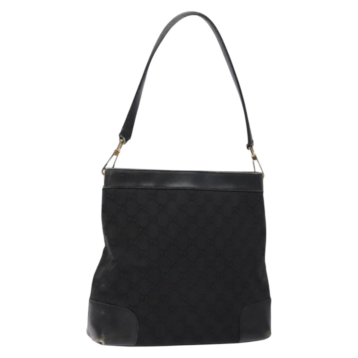 GUCCI GG Canvas Shoulder Bag Black Gold 33900 Auth 139189A