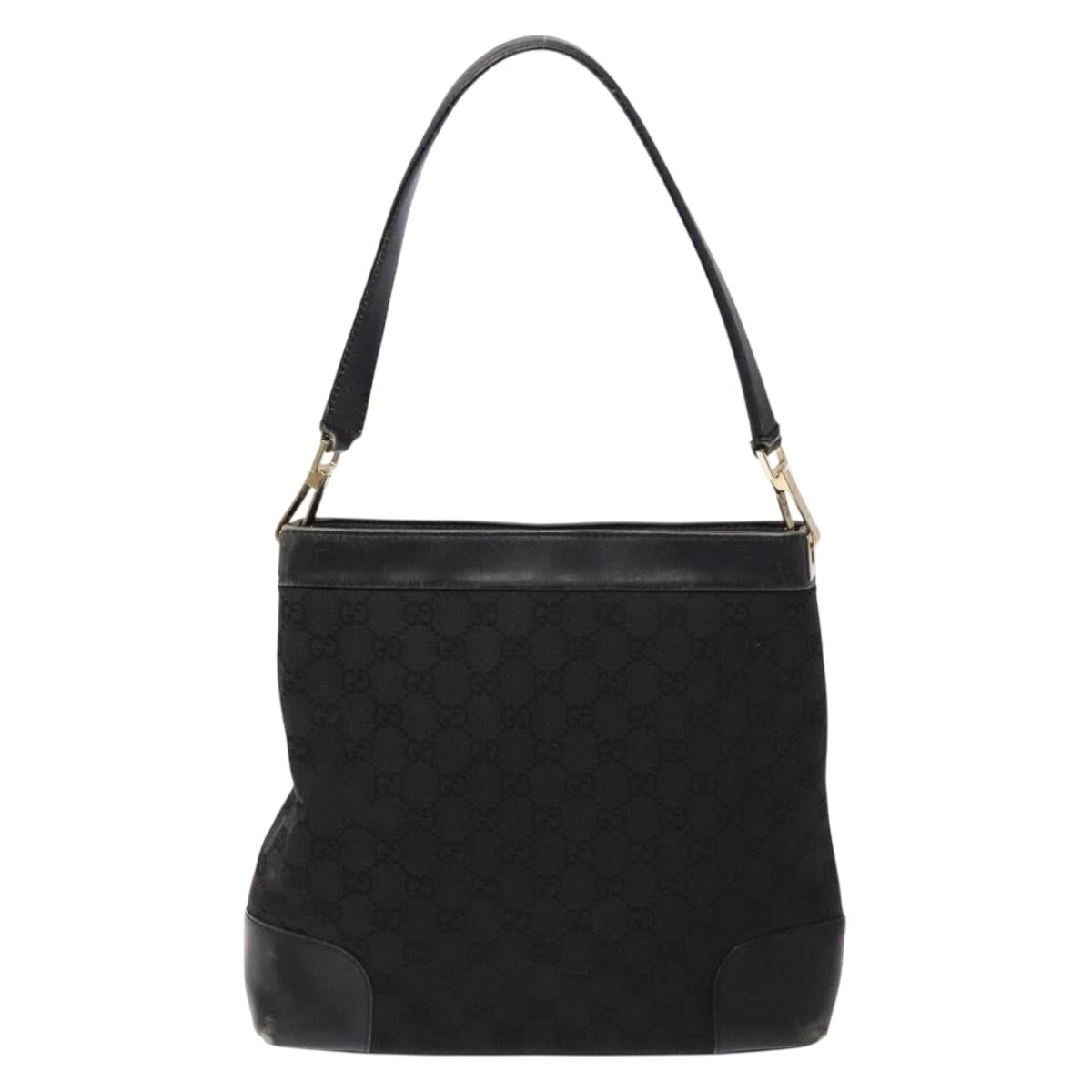 GUCCI GG Canvas Shoulder Bag Black Gold 33900 Auth 139189