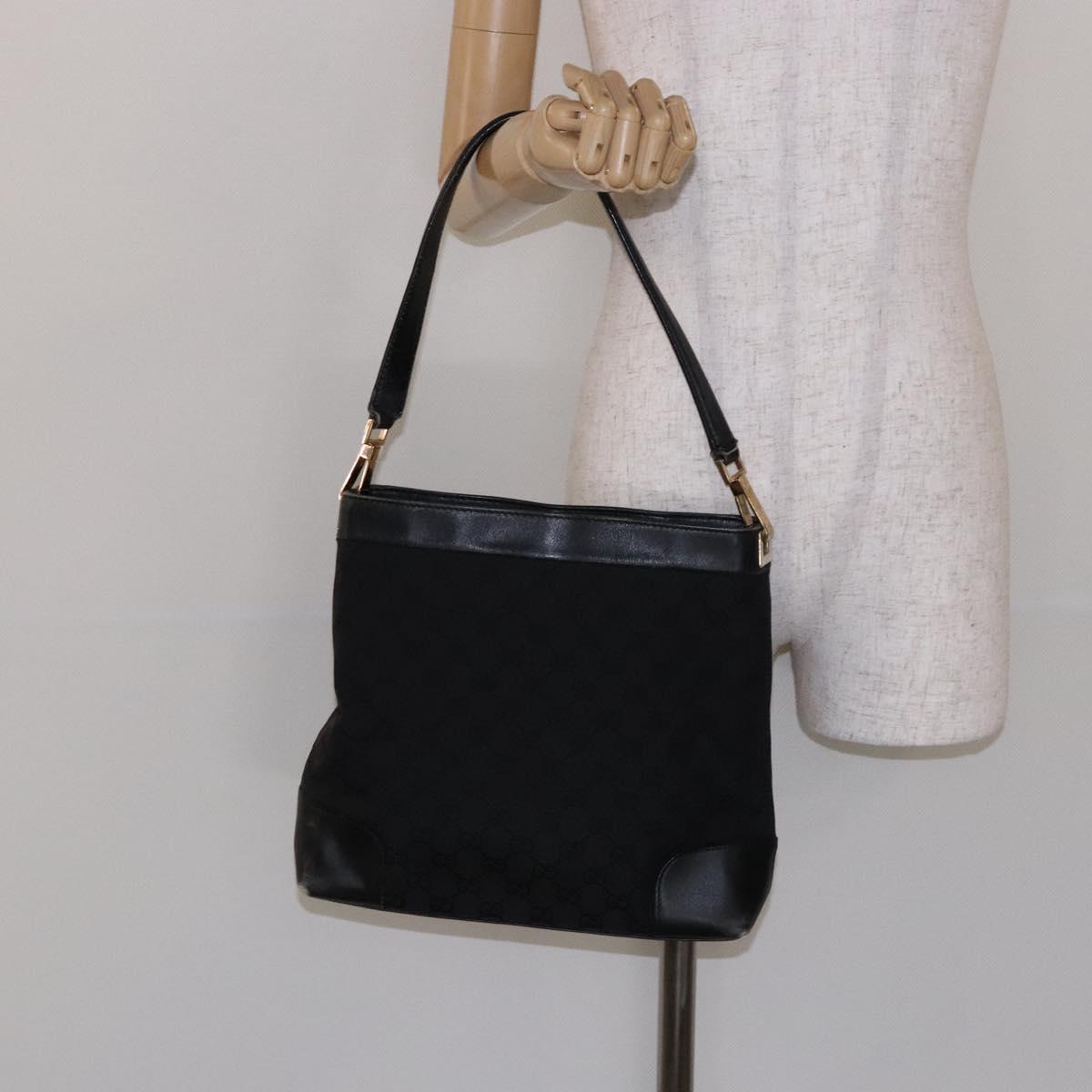 GUCCI GG Canvas Shoulder Bag Black Gold 33900 Auth 139189