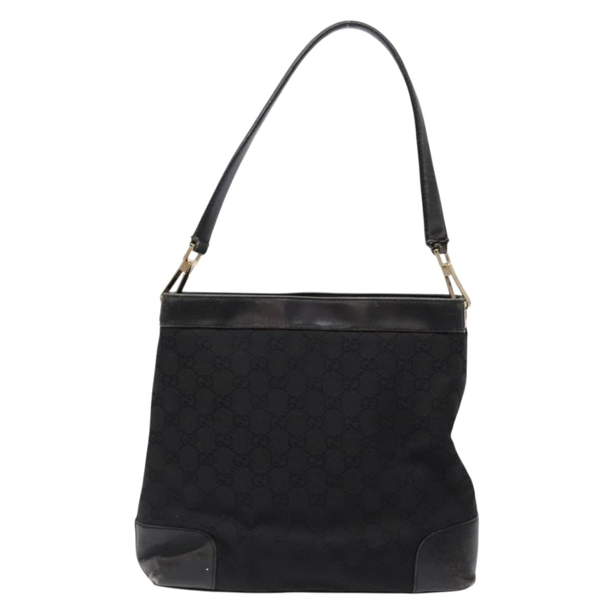 GUCCI GG Canvas Shoulder Bag Black Gold 33900 Auth 139189A