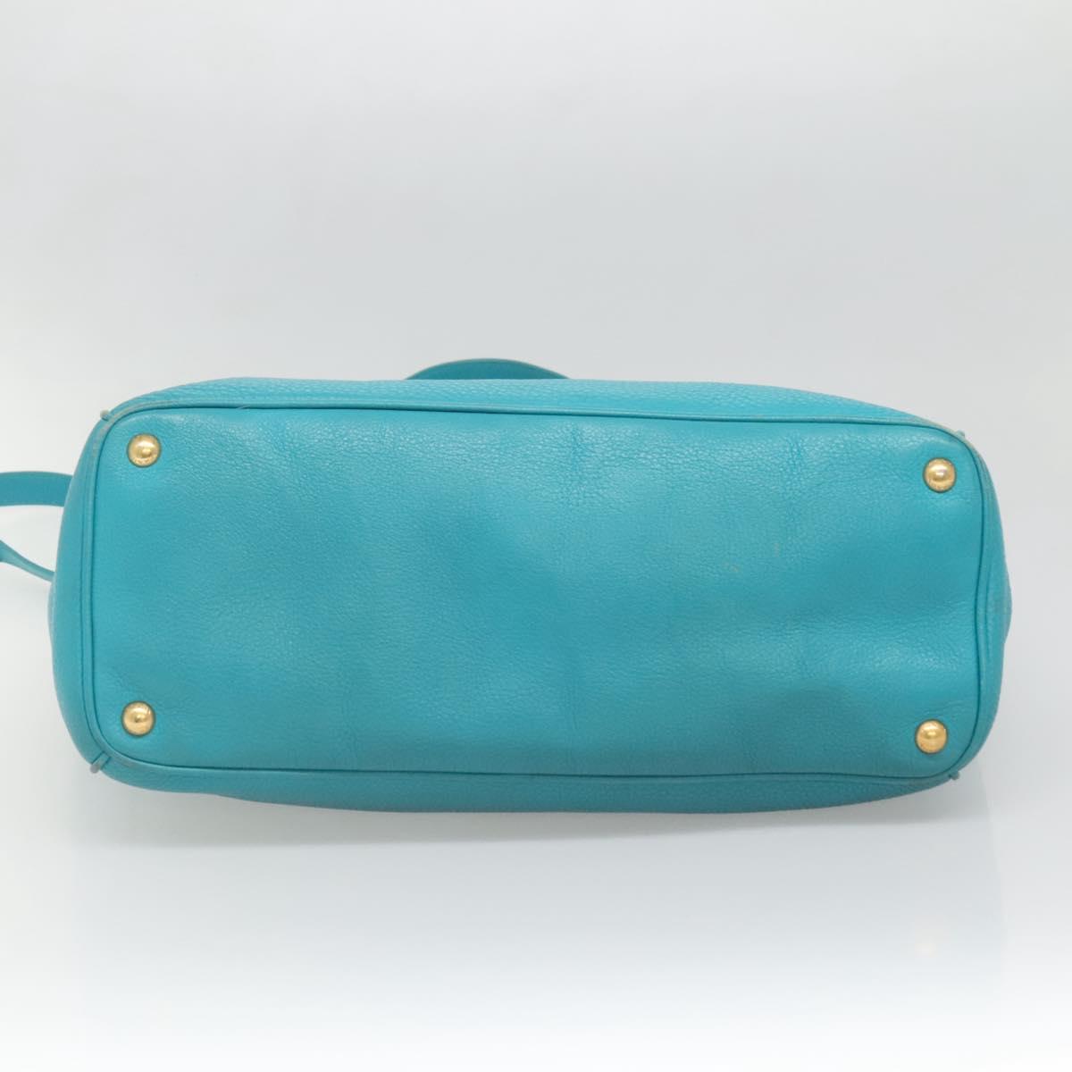 PRADA Hand Bag Leather 2way Green Gold Auth 139193