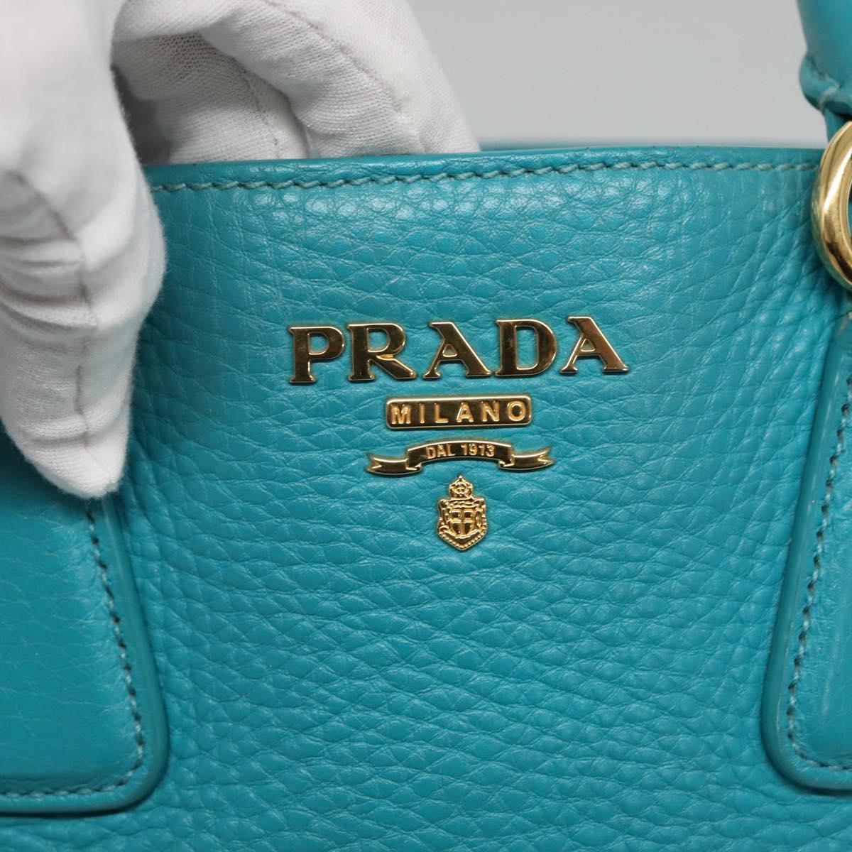 PRADA Hand Bag Leather 2way Green Gold Auth 139193