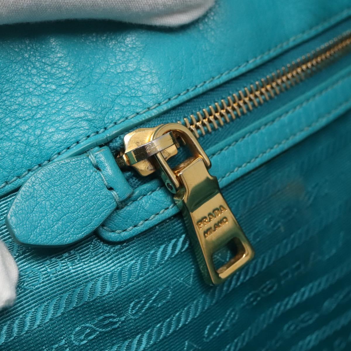 PRADA Hand Bag Leather 2way Green Gold Auth 139193