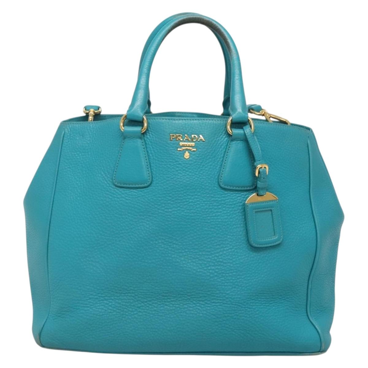 PRADA Hand Bag Leather 2way Green Gold Auth 139193