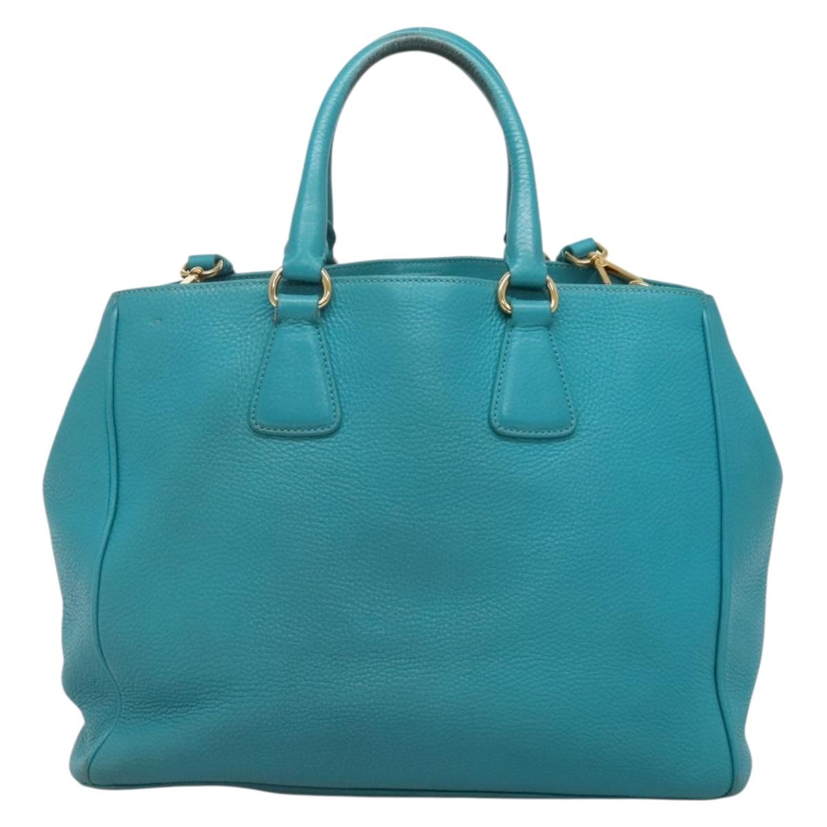 PRADA Hand Bag Leather 2way Green Gold Auth 139193
