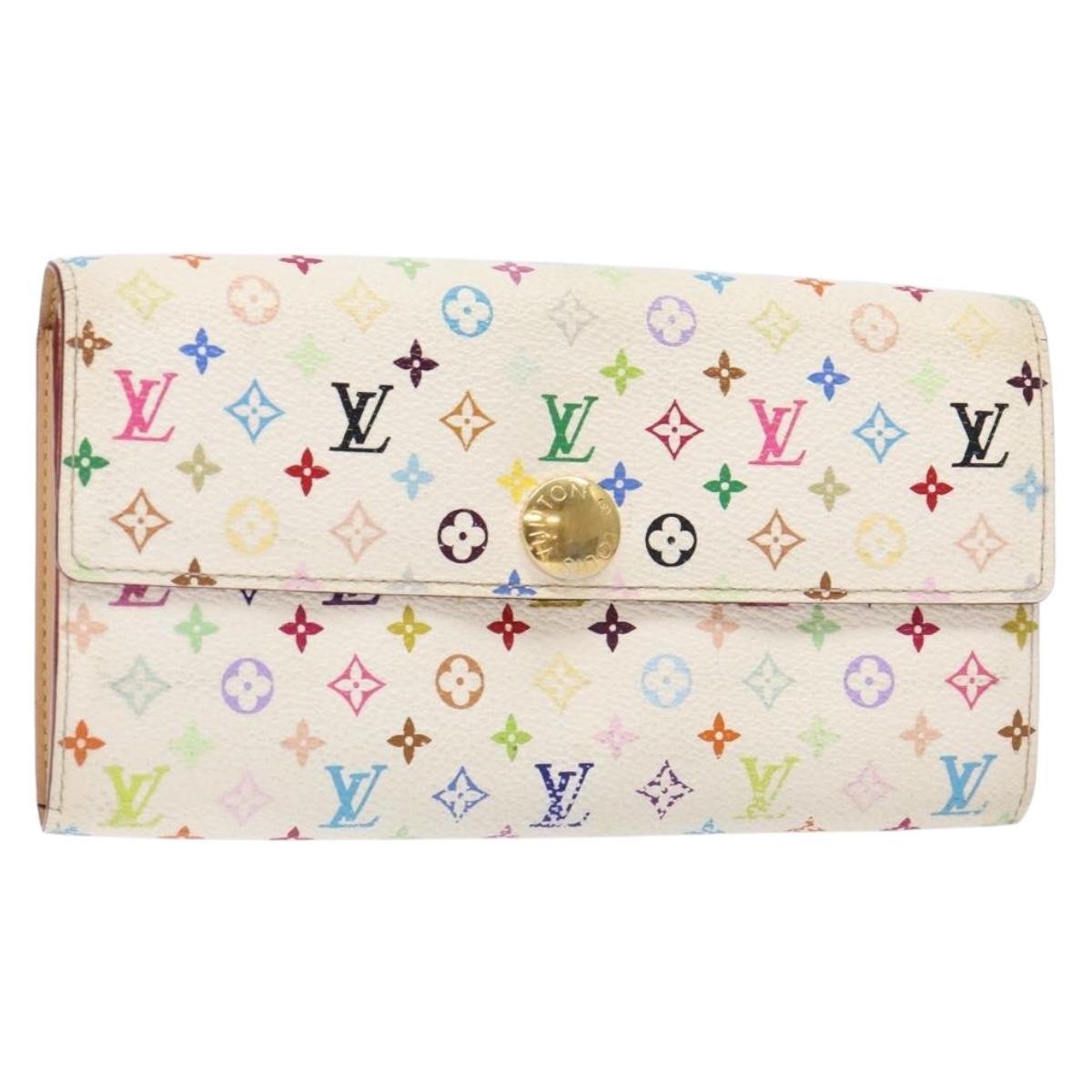 LOUIS VUITTON Multicolor Portefeuille Sarah Wallet White M93532 Auth 139202