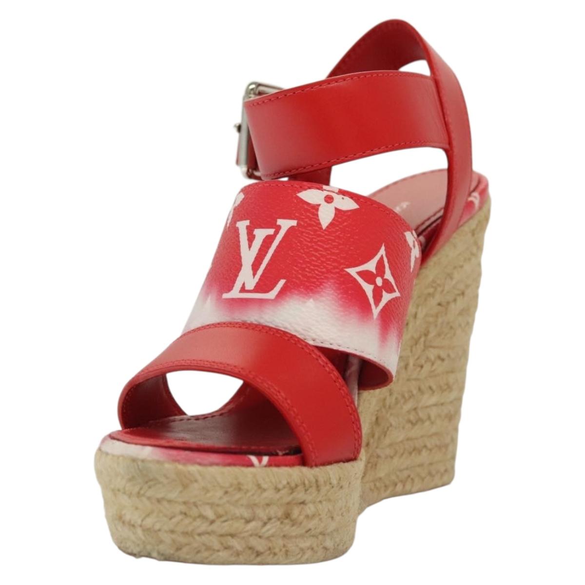 LOUIS VUITTON Monogram Escal Starboard Line Sandals Red LV Auth 139208