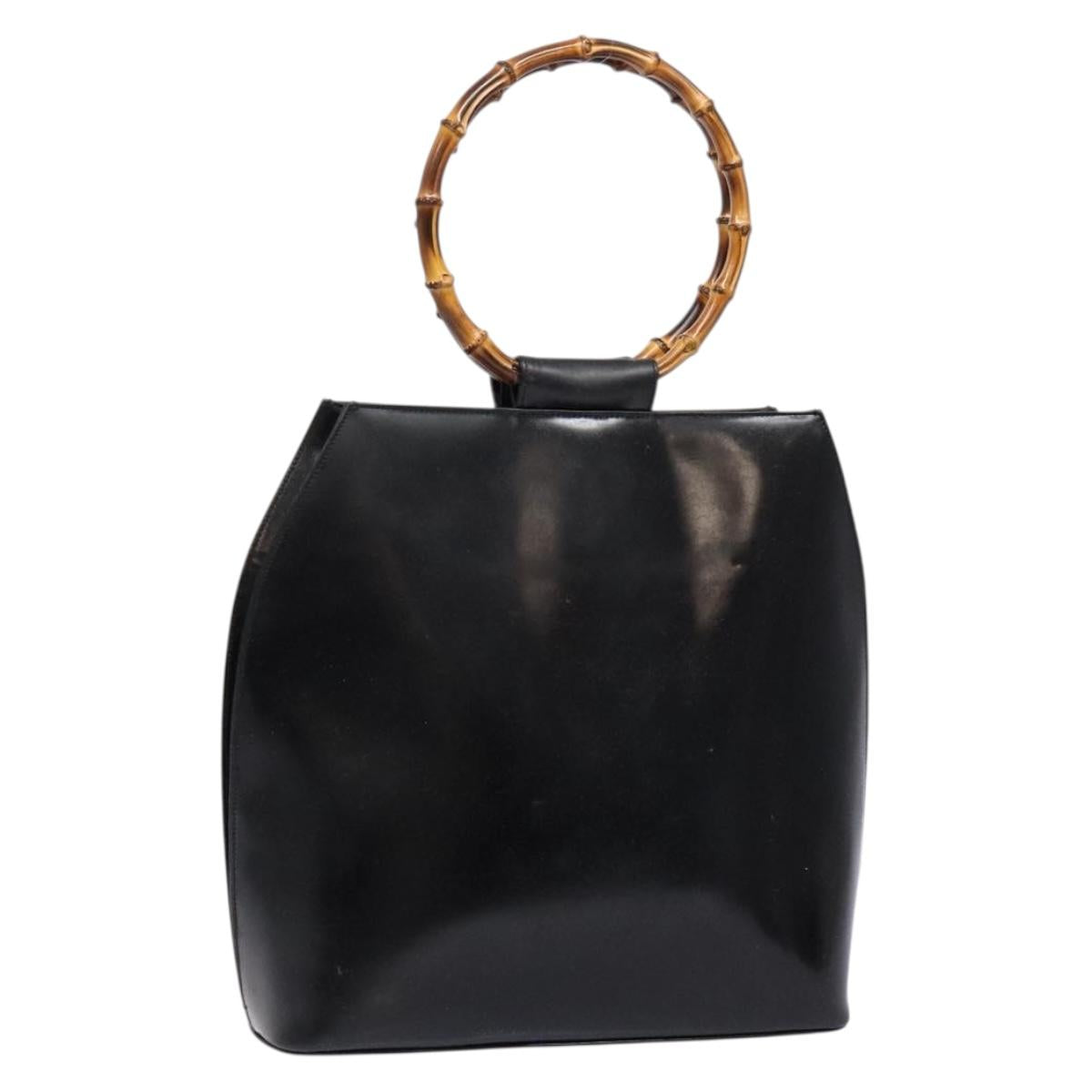 GUCCI Bamboo Hand Bag Leather Black Gold Auth 139214