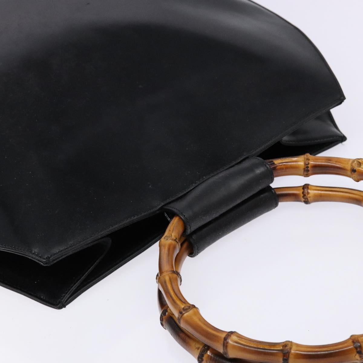 GUCCI Bamboo Hand Bag Leather Black Gold Auth 139214