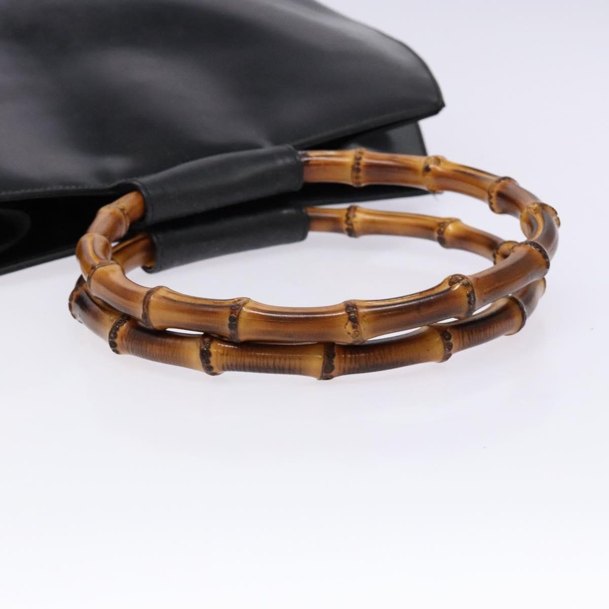 GUCCI Bamboo Hand Bag Leather Black Gold Auth 139214