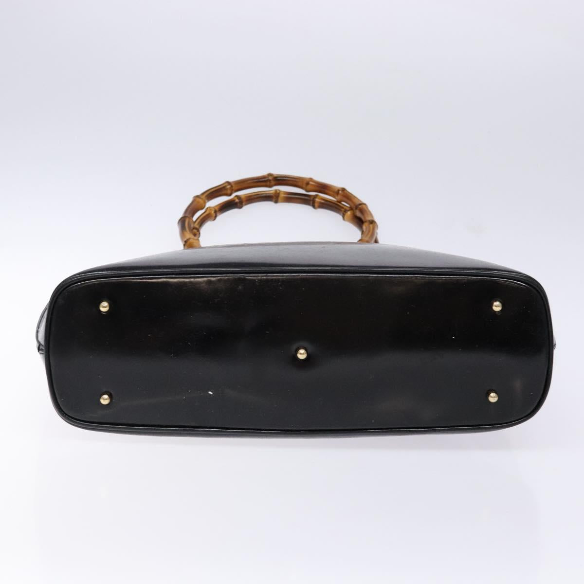 GUCCI Bamboo Hand Bag Leather Black Gold Auth 139214