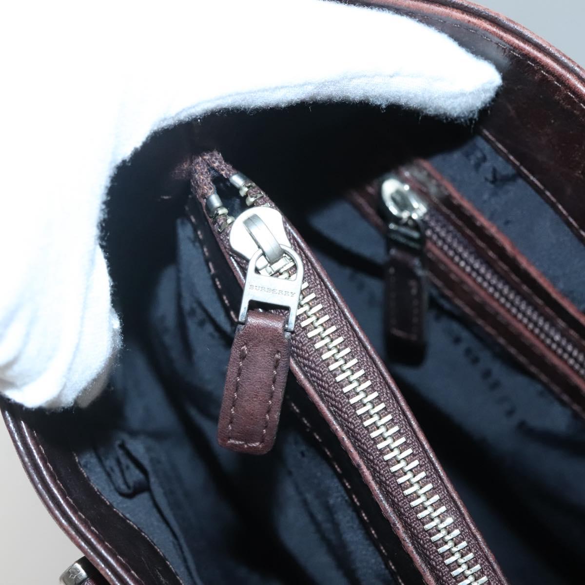 BURBERRY Nova Check Hand Bag Canvas Beige Silver Auth 139256