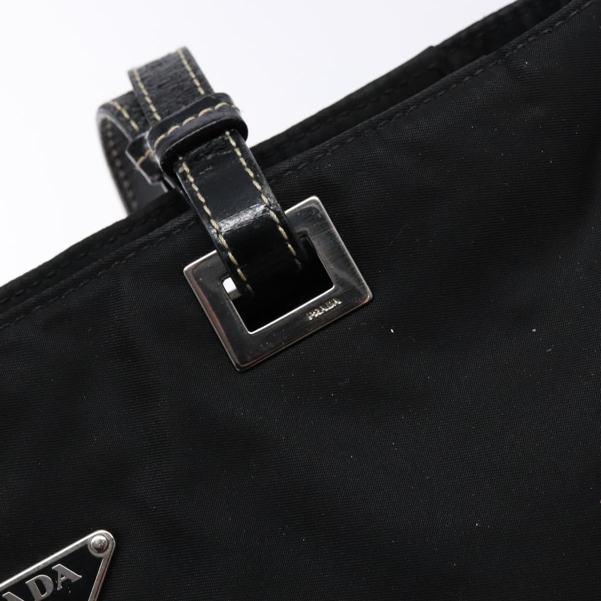 PRADA Tote Bag Nylon Black Silver Auth 139261