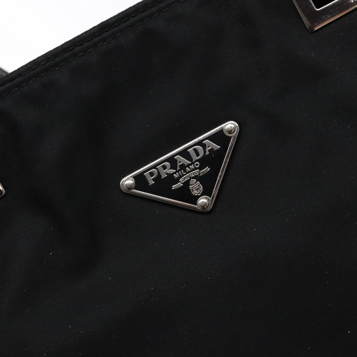 PRADA Tote Bag Nylon Black Silver Auth 139261