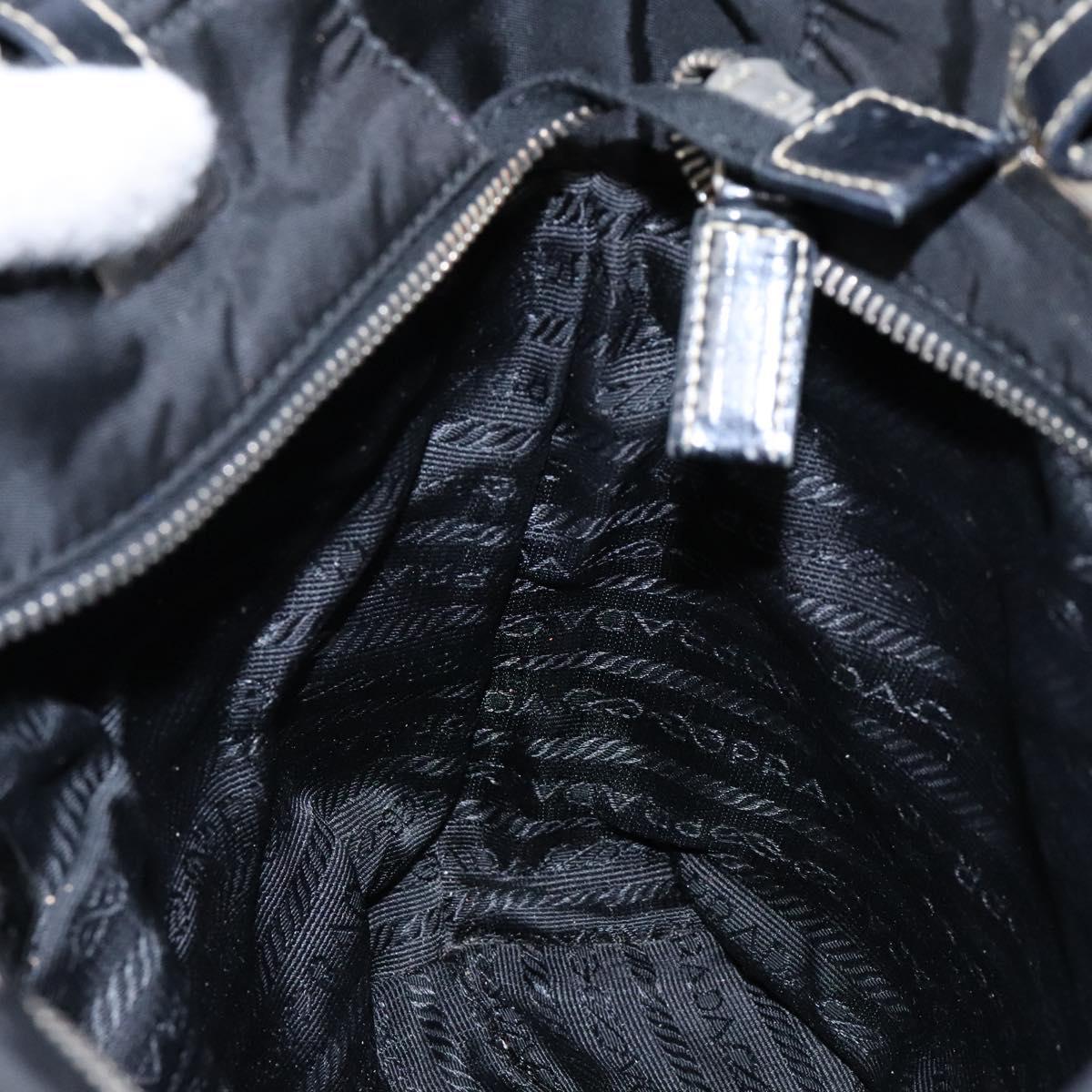 PRADA Tote Bag Nylon Black Silver Auth 139261