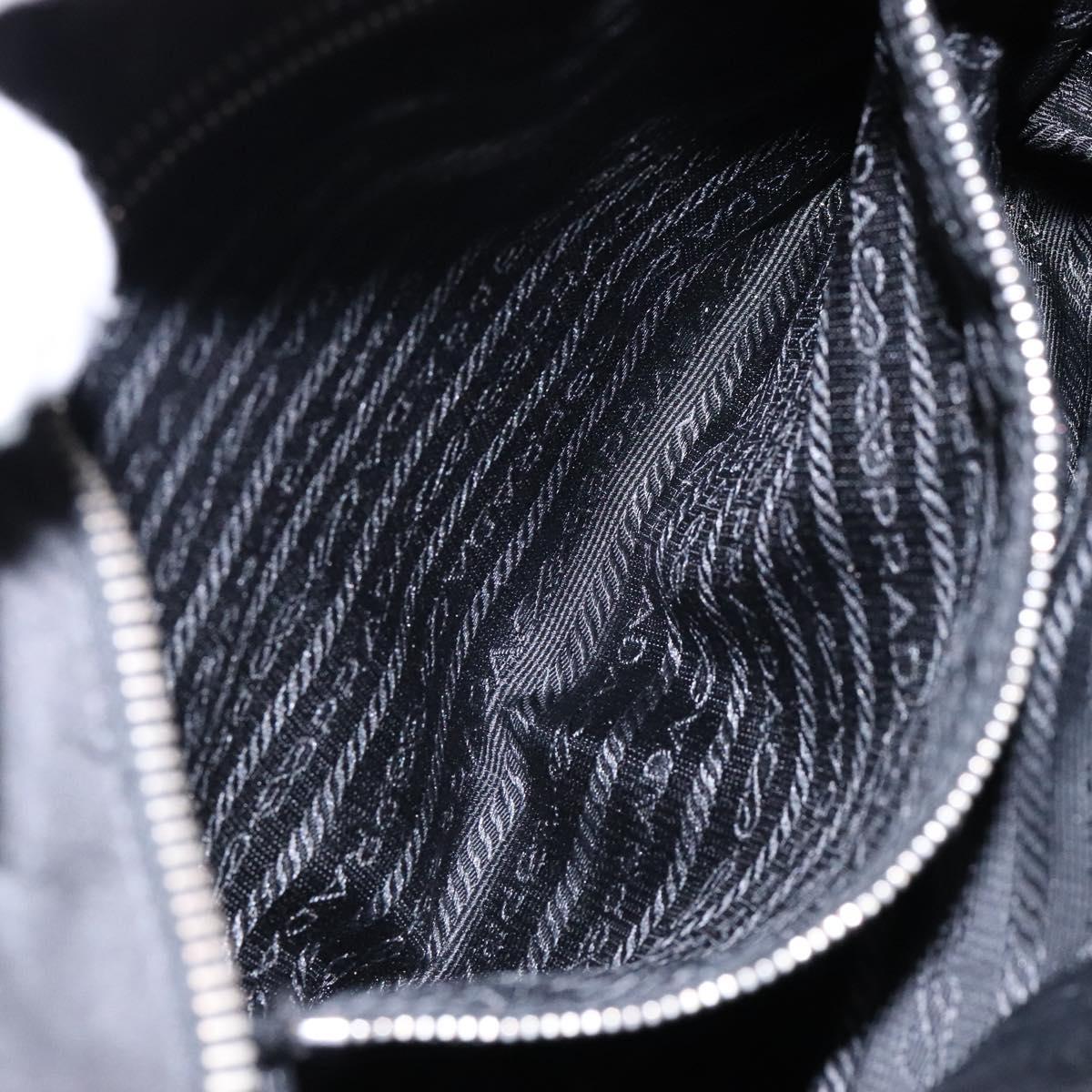 PRADA Tote Bag Nylon Black Silver Auth 139261