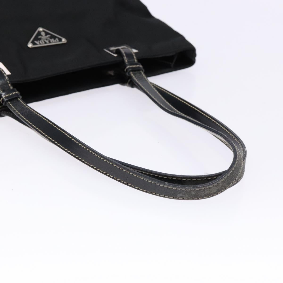 PRADA Tote Bag Nylon Black Silver Auth 139261
