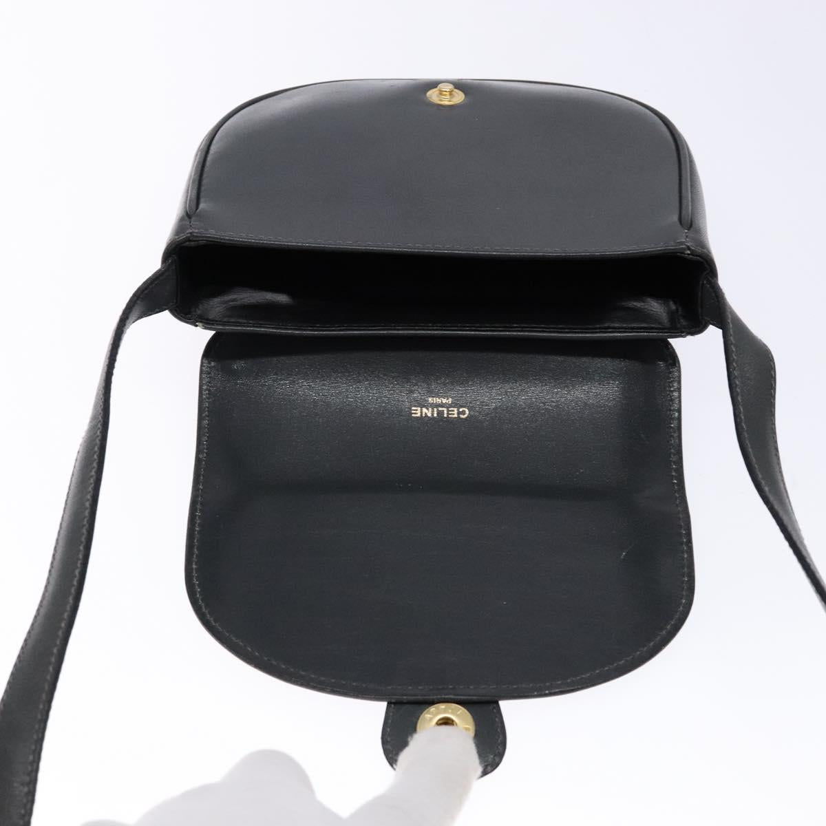 CELINE Shoulder Bag Leather Gray Gold Auth 139263