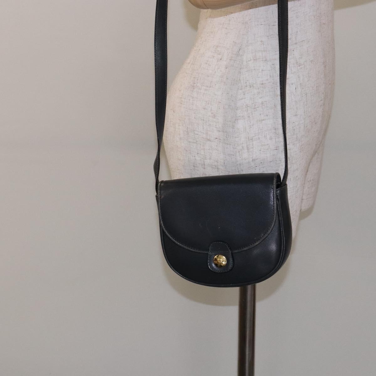 CELINE Shoulder Bag Leather Gray Gold Auth 139263