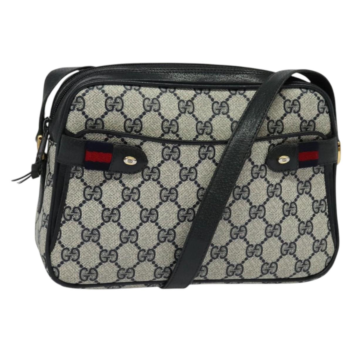 GUCCI GG Supreme Sherry Line Shoulder Bag PVC Navy Gold 904 02 049 Auth 139268