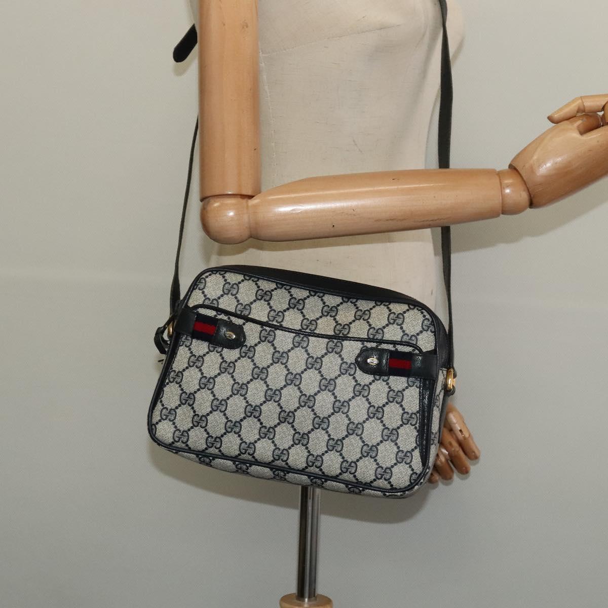 GUCCI GG Supreme Sherry Line Shoulder Bag PVC Navy Gold 904 02 049 Auth 139268