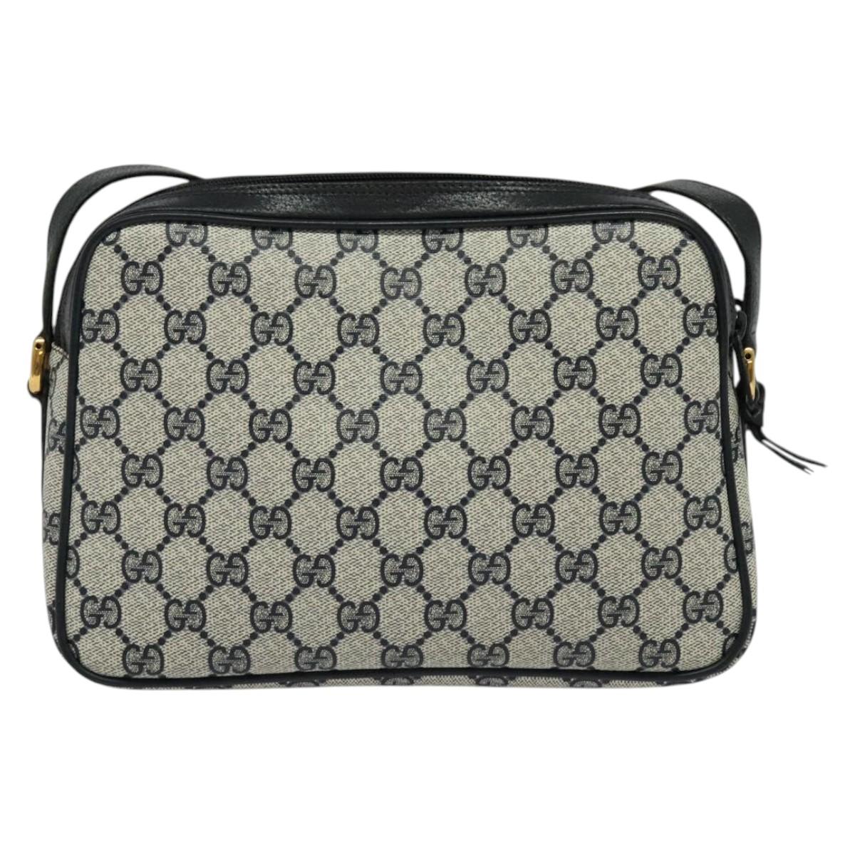 GUCCI GG Supreme Sherry Line Shoulder Bag PVC Navy Gold 904 02 049 Auth 139268