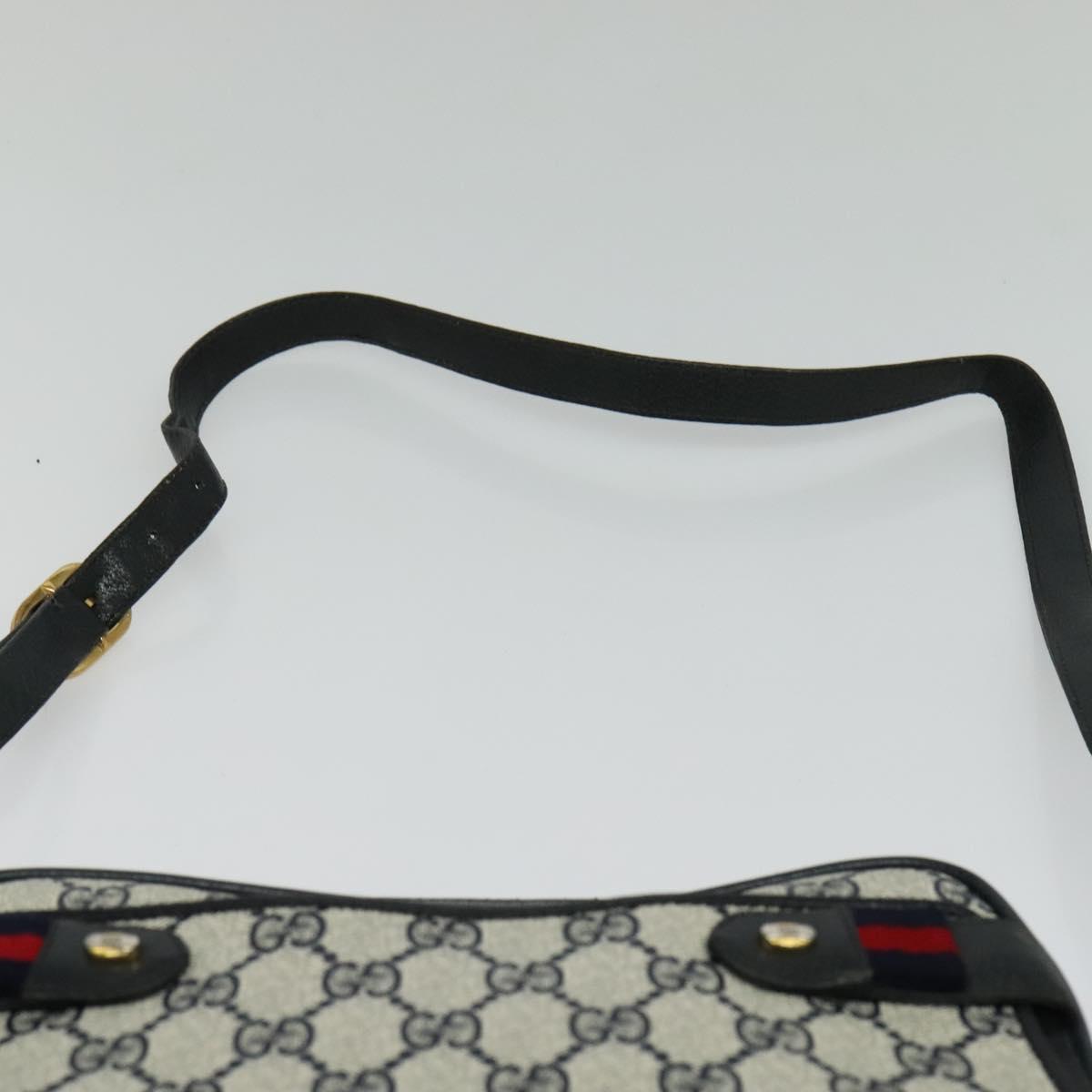 GUCCI GG Supreme Sherry Line Shoulder Bag PVC Navy Gold 904 02 049 Auth 139268