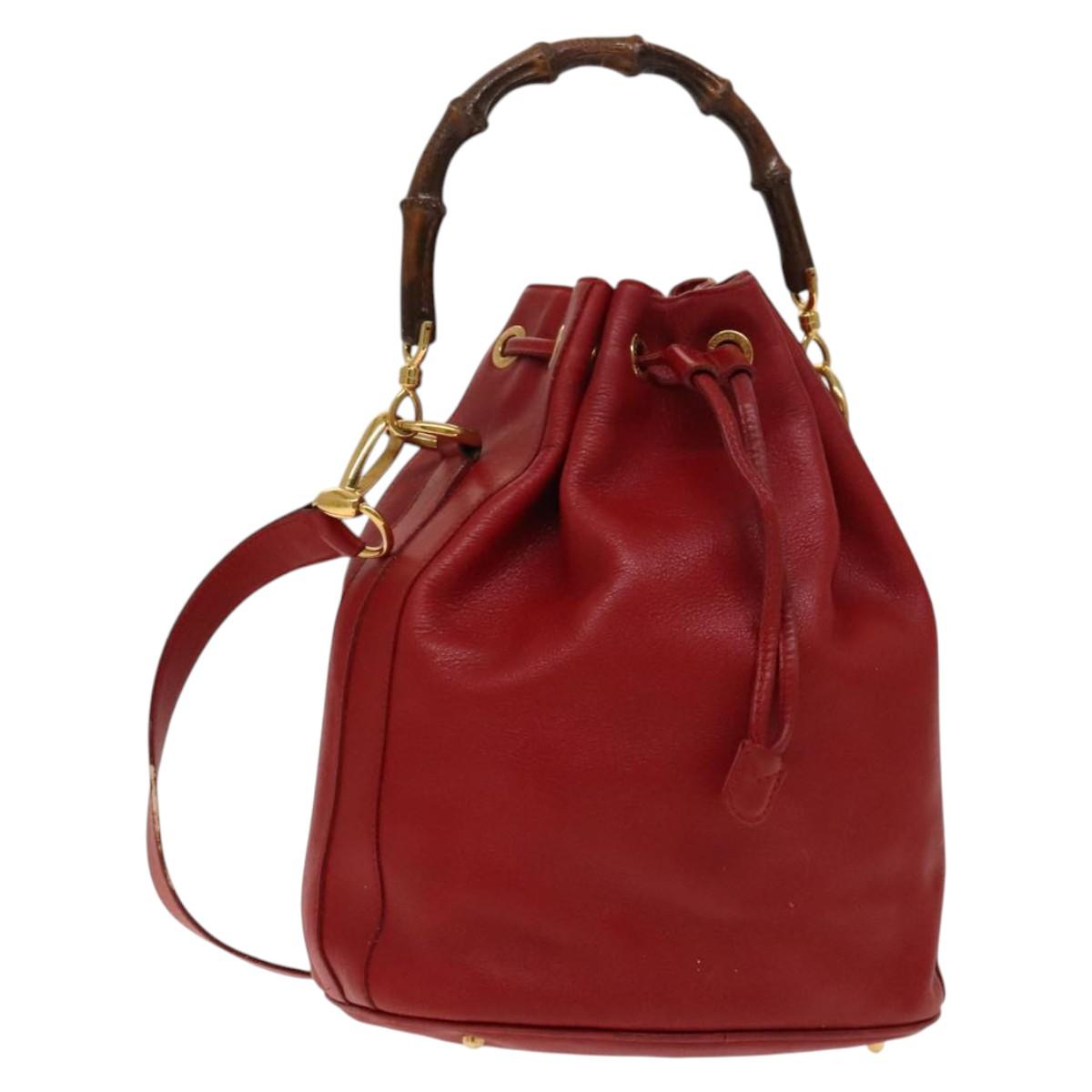 GUCCI Bamboo Hand Bag Leather 2way Red Gold 001 2040 1657 Auth 139272