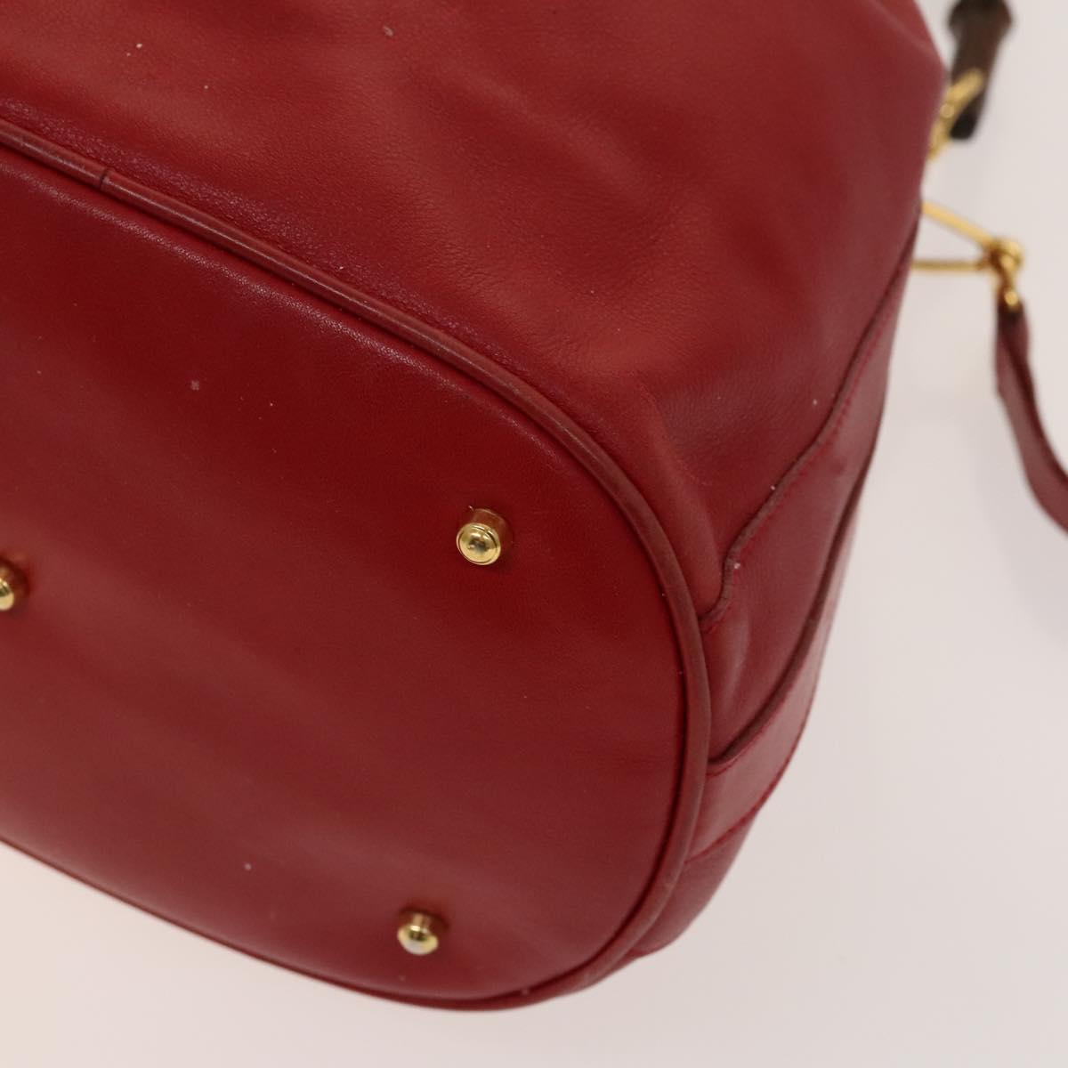 GUCCI Bamboo Hand Bag Leather 2way Red Gold 001 2040 1657 Auth 139272