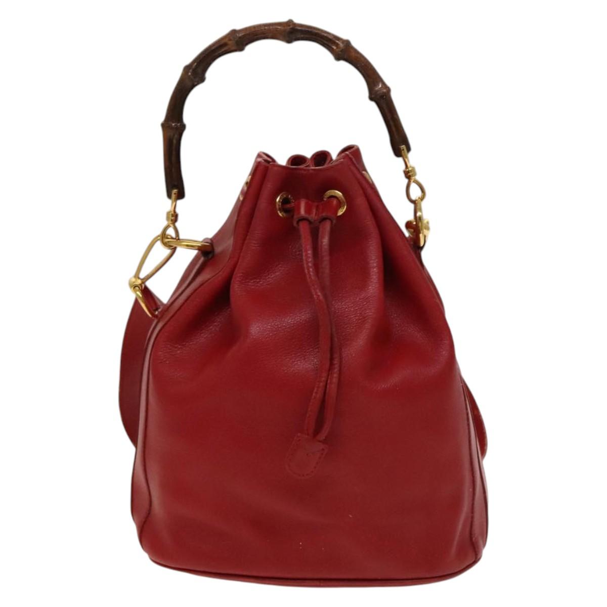 GUCCI Bamboo Hand Bag Leather 2way Red Gold 001 2040 1657 Auth 139272