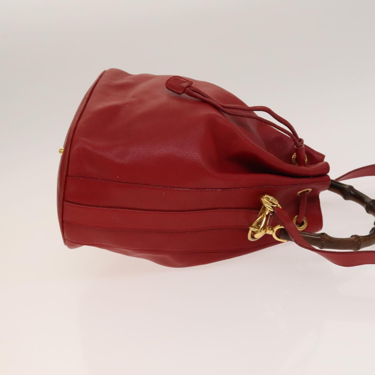 GUCCI Bamboo Hand Bag Leather 2way Red Gold 001 2040 1657 Auth 139272