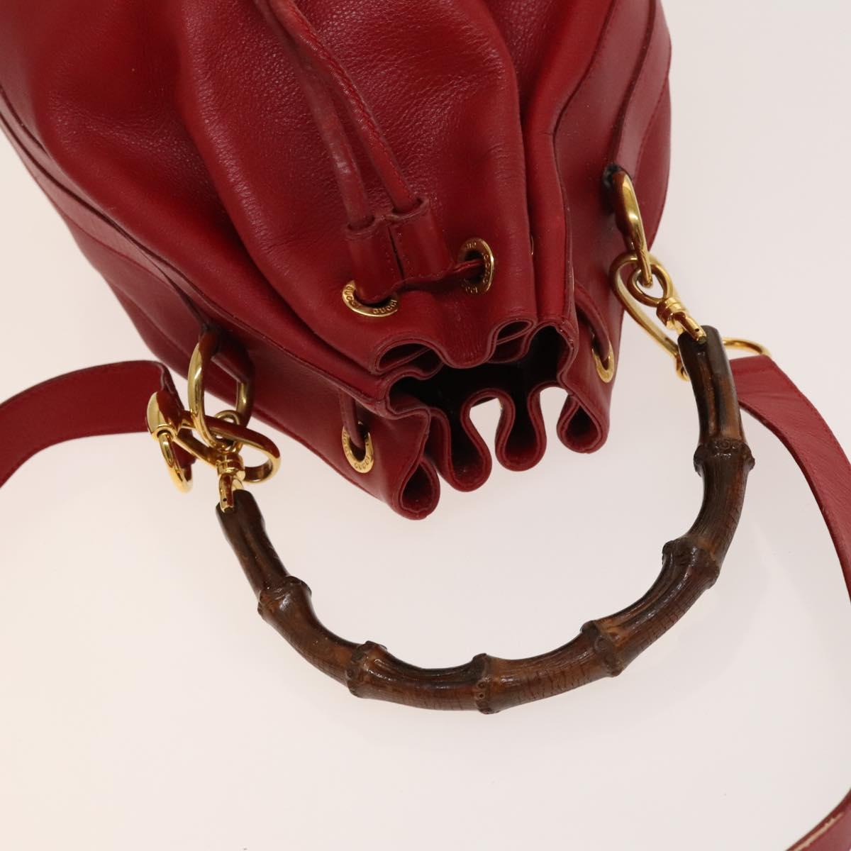 GUCCI Bamboo Hand Bag Leather 2way Red Gold 001 2040 1657 Auth 139272