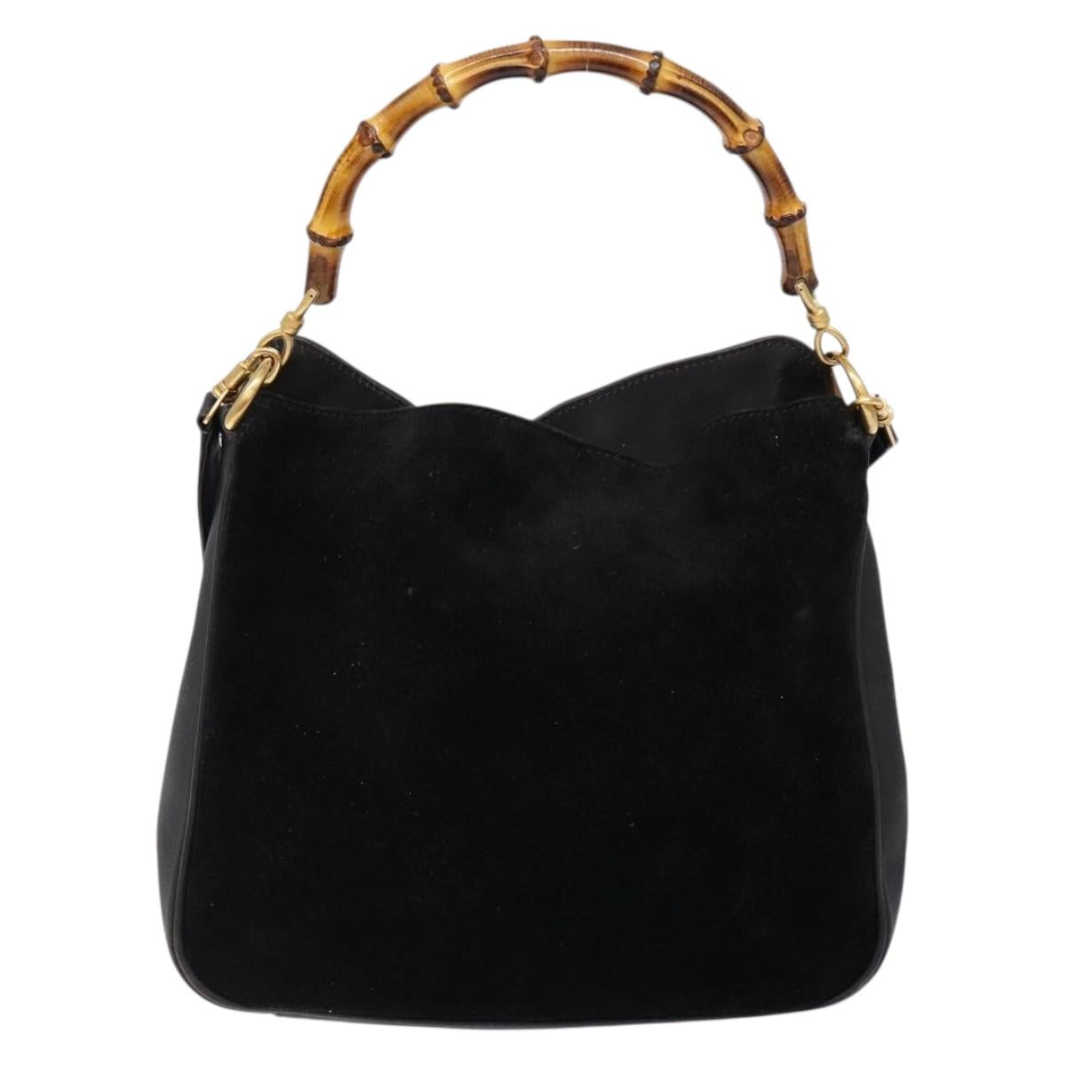 GUCCI Bamboo Shoulder Bag Suede 2way Black Gold 001 3754 1638 Auth 139273
