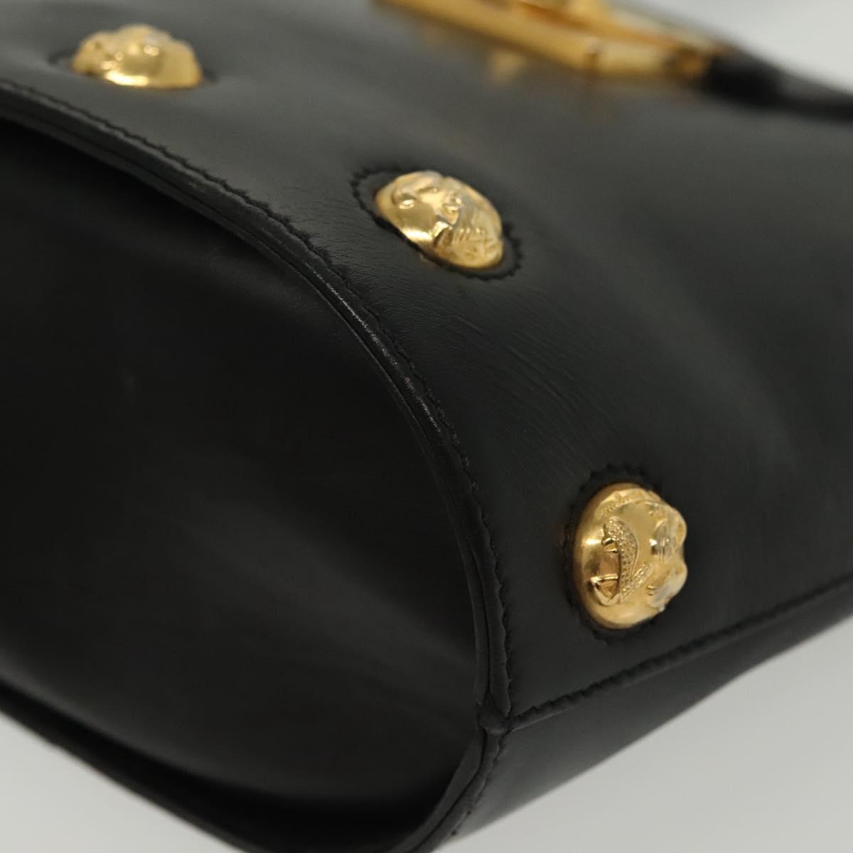 Salvatore Ferragamo Hand Bag Leather Black Gold Auth 139277